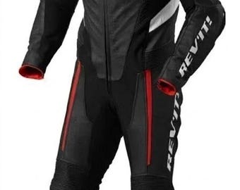 REV'IT! Quantum 2 Professional One-Piece Motorcycle Leather Racing Suit - Black/Red/White