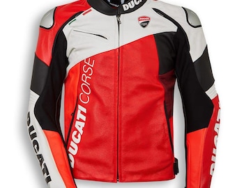 Ducati Corse Leather Motorcycle Jacket - Racing Motorbike Riding Gear