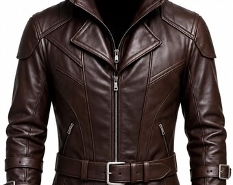 Vintage Distressed Leather Biker Jacket, Men's Women's Motorcycle Jacket, Brown Cafe Racer Coat, Cust