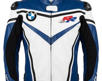 BMW S1000RR Blue White Leather Racing Jacket – Professional Biker Safety