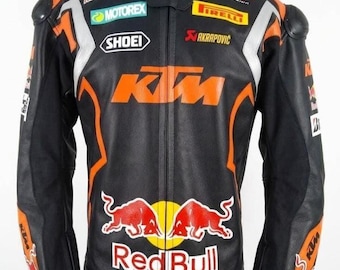 KTM Red Bull Racing Leather Motorcycle Jacket - Professional Motorbike Riding Gear with Armor