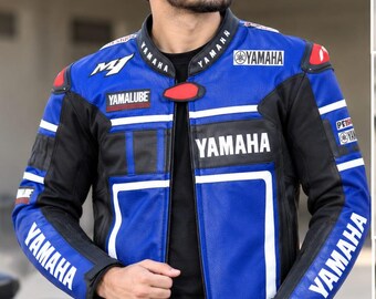 Yamaha R1 Blue & Black Leather Motorbike Racing Jacket - Premium Rider Protective Gear