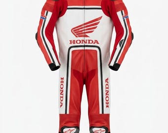 Honda HRC Leather Motorcycle Racing Suit - Professional One Piece CE Armored Riding Leathers