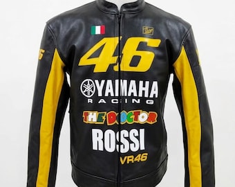 Valentino Rossi VR46 Yamaha Racing Leather Motorcycle Jacket - Black & Yellow