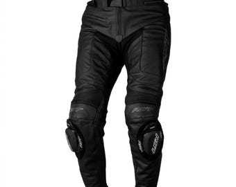 Men's Black Leather Motorcycle Racing Pants with Protective Armor and Removable Knee Sliders