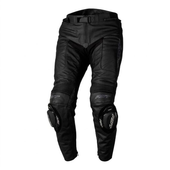 Men's Black Leather Motorcycle Racing Pants with Protective Armor and Removable Knee Sliders