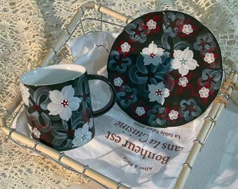 Handmade Ceramic Floral Cup & Plate Series – Matte / Transparent Glaze Options, Jingdezhen Hand-Painted Tableware, Customizable