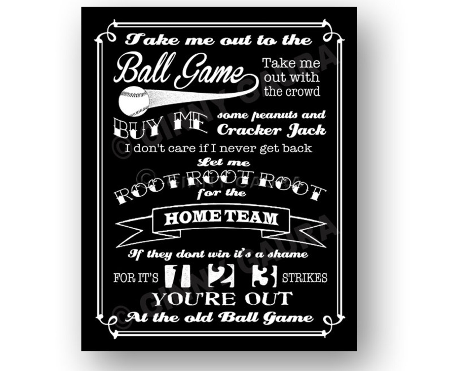 Take Me Out to the Ball Game Song Lyrics 8x10 Print Etsy