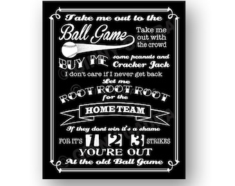 Take Me out to the Ball Game Song Lyrics 8x10 Print - Available in Cubbies Dodgers Red Sox White Sox Yankees Teams