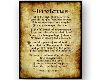 Invictus Print Poem by William Ernest Henley 8x10 - Inspirational Poetry Grad Survivor Gift - Design by Ginny Gaura
