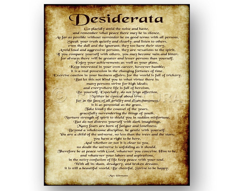 Desiderata Prose Poem by Max Ehrmann 8x10 Print Rustic Traditional Home Decor Grad Gift Antique Style Design by Ginny Gaura image 1