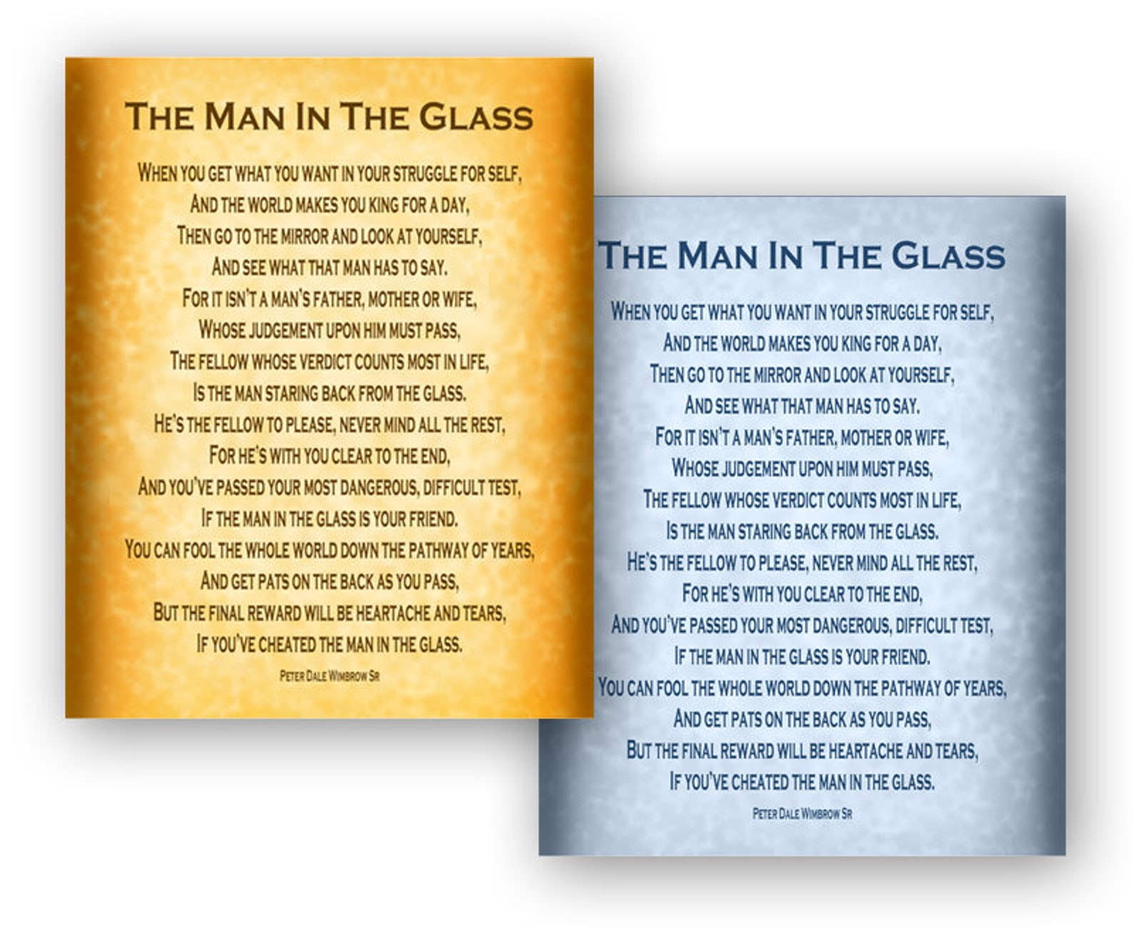 The Man in the Glass Poem by Peter Dale Wimbrow Sr 8x10 Blue or Gold Wall Art Office Home Decor