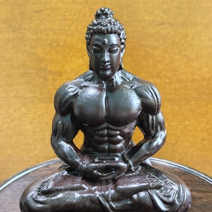 Hand Carved Muscular Buddha Statue Meditating Wooden Zen Desk Decor Collectible