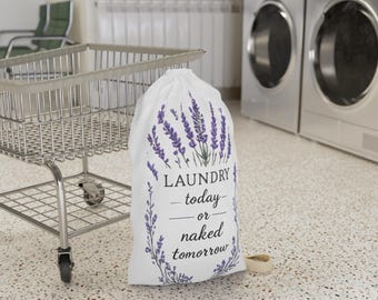 Was vandaag of morgen naakt! Waszak | Lavendelprint, canvas met trekkoord