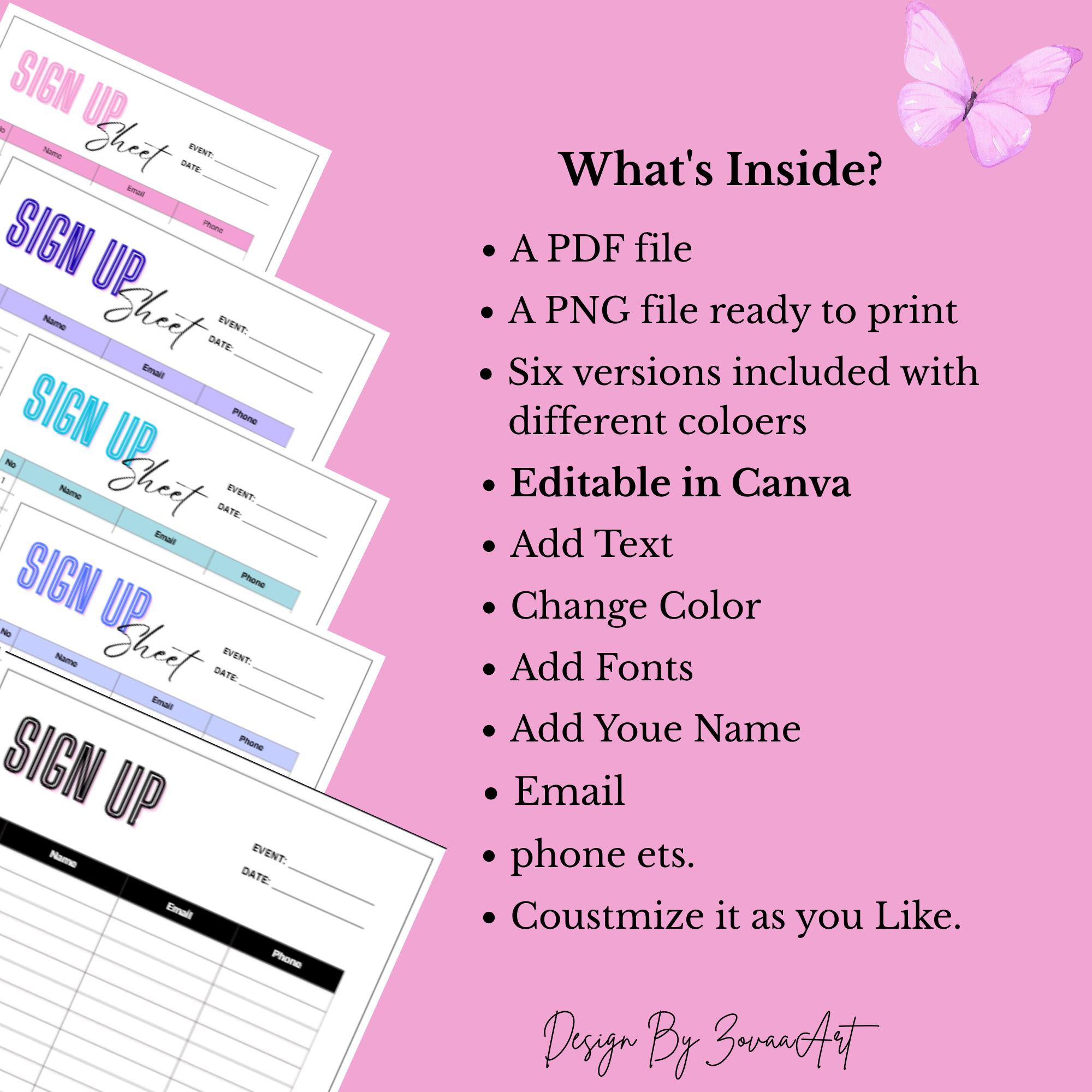 Editable Sign up Sheet Template: Minimalist Pink Event Registration ...