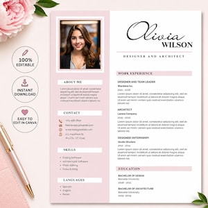 Modern CV-mall med foto, redigerbart Canvas-CV, personligt brev och referenssida
