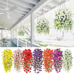 2PCS Artificial Hanging Flowers Silk Petunia UV Resistant Fake Hanging Plants Outdoor Garden Wedding Home Decor