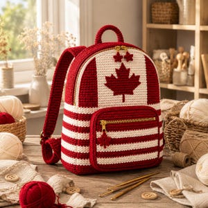 Crochet Backpack Pattern PDF | Maple Leaf Flag Bag Tutorial With Step Photos Instant Download Tapestry Colorwork Project