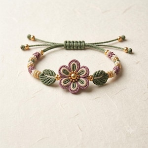 Lotus Flower Bracelet Pattern PDF, Macrame Bracelet Tutorial, Adjustable Cord Bracelet, DIY Jewelry Pattern, Sliding Knot Guide