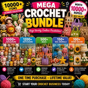 Mega Crochet Pattern Bundle, 10000+ Patterns, Amigurumi Keychains Bags Sea Animals Home Decor, Beginner to Advanced, PDF Download