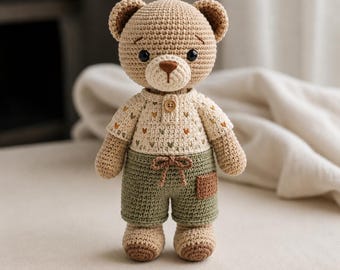 Little Forest Bear Crochet Pattern PDF, Woodland Teddy Amigurumi Tutorial, Cute Plush Toy Pattern, Instant Download