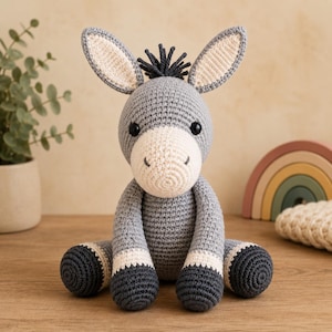 Padrão de crochê de burro sentado em PDF, padrão de burro amigurumi, padrão de brinquedo de pelúcia fofo, tutorial fácil de burro de pelúcia, presente DIY