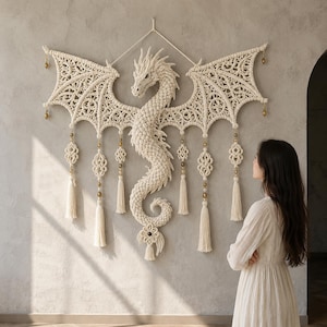 Crochet Dragon Wall Hanging Pattern, Macrame Dragon Tapestry PDF, 3D Scaled Dragon with Lace Wings, Boho Fantasy Home Decor DIY Tutorial