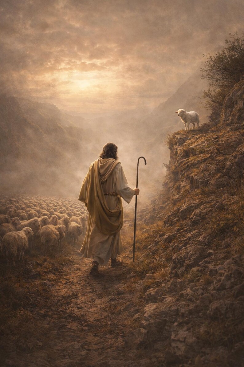 Jesus Leaving the 99 Christian Art | Bible Verse Faith Decor (digital ...