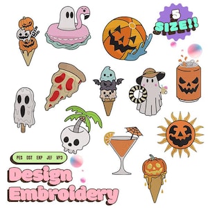 Broderidesignpaket med sommarikoner, Halloween-sommarbroderifil (5 storlekar: 2 - 6 tum)