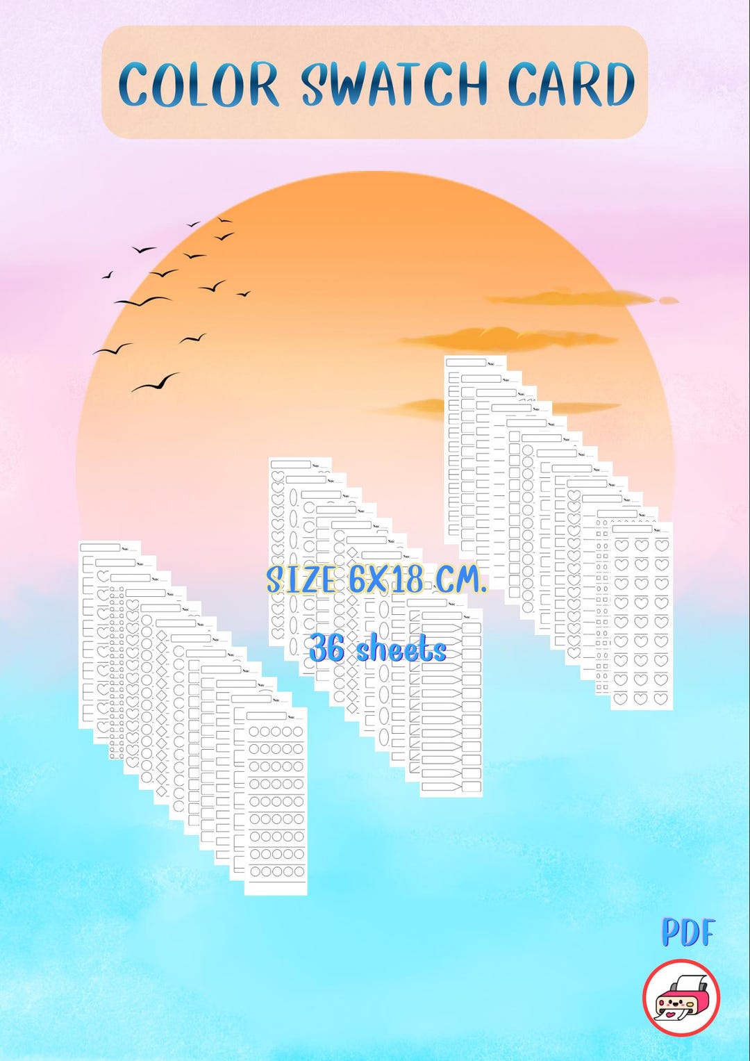 Color Swatch Card Printable | Marker Pencil Chart | 36 Bookmark Sheets ...