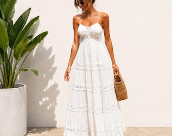 Women’s Cotton Linen Maxi Dress, Sleeveless Boho Summer Dress,Casual Flowy Sundress
