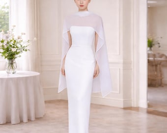 Elegant Maxi with Sheer Cape, Sleeveless Formal Dress, Women Evening Gown