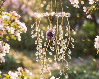 Colorful Willow Tree Suncatcher,Handmade Rainbow Window Hanging,Boho Crystal Garden Decor,Crystal Prism Suncatcher,Crystal Window Charm