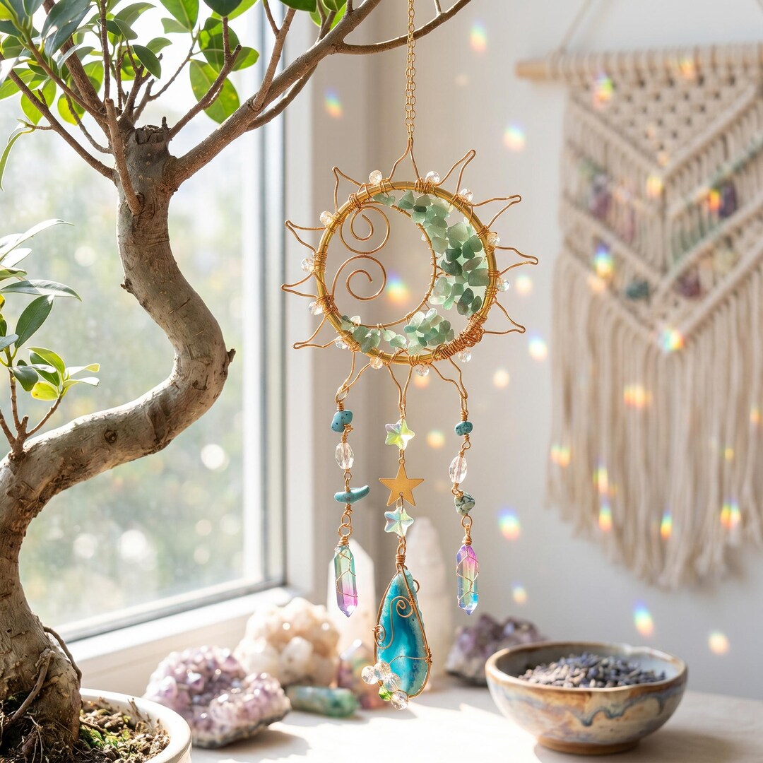 Celestial Sun and Moon Suncatcher,crystal Window Hanging,rainbow Prism ...
