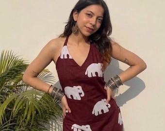 Handmade Elephant Print Cotton Kurti, Boho Ethnic Summer Top