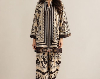 Poly Rayon Floral Print Co-ord Set – Mandarin Neck Long Sleeve Turkish Style