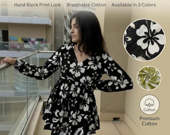 Floral Peplum Tunic, Women's Cotton Boho Indo-Western Top