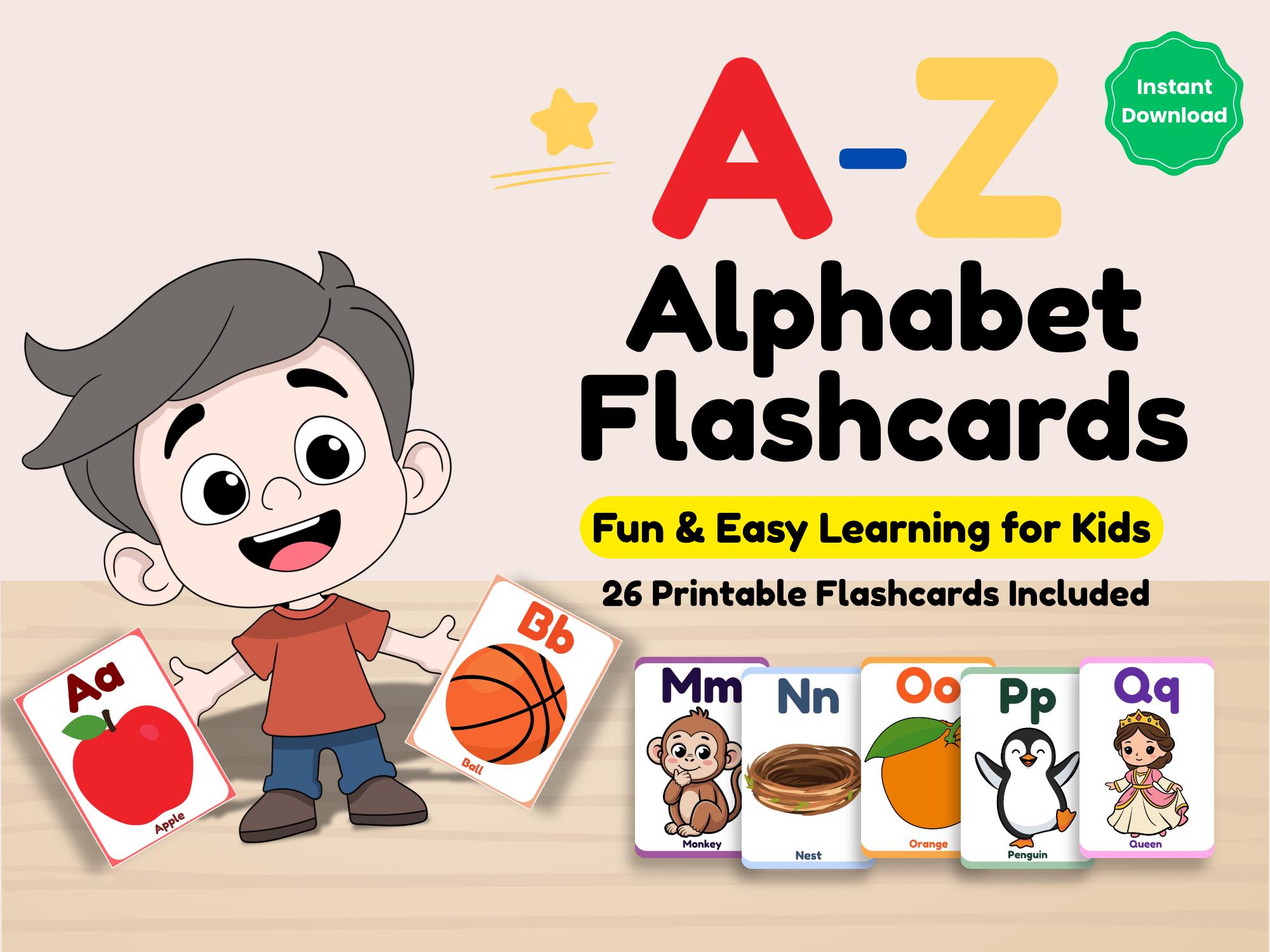 Alphabet Flashcards Printable A-Z for Kids, Preschool Toddler Learning ...