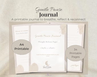 Gentle Pause Journal | A4 Printable Reflection Journal | Self Care & Mindfulness | Thought Release Pages | Digital PDF