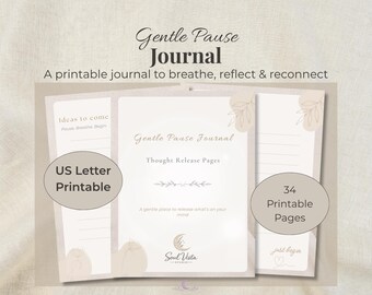 Gentle Pause Journal | US Letter Printable Reflection Journal | Self Care & Mindfulness | Thought Release Pages | Digital PDF