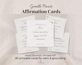 Gentle Affirmation Cards Printable, Self Care Cards, Mindfulness Cards, Anxiety Relief, Calm Daily Ritual, Meditation Cards,Digital Download