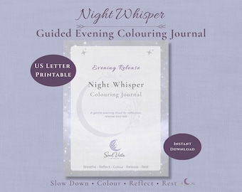 Night Whisper Guided Evening Colouring Journal | US Letter Printable PDF | Adult Colouring Book for Relaxation & Bedtime Ritual