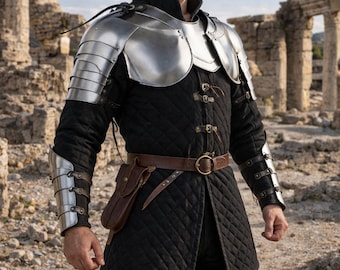 Hombreras medievales con protectores de brazo / Conjunto de hombreras y brazaletes de caballero / Armadura para LARP y cosplay / Conjunto de disfraz para recreación histórica renacentista