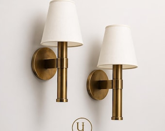 Nowoczesny zestaw 2 kinkietów mosiężnych, złota lampa ścienna z abażurem materiałowym, luksusowe oświetlenie sypialni, lampa łazienkowa, wyjątkowy zestaw lamp
