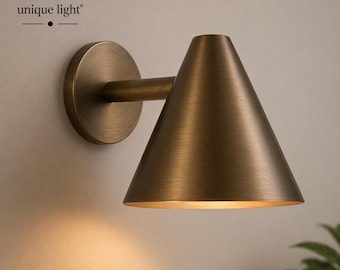 Modern Brass Cone Wall Sconce | Minimalist Gold Wall Light | Mid Century Wall Lamp | Bedside Reading Light wall Home Decorative Light