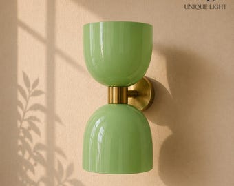 Modern Olive Green Wall Sconce Lamp – Adjustable Brass Arm Light Fixture – Minimalist Indoor Lighting – Bedroom Living Room Wall Light