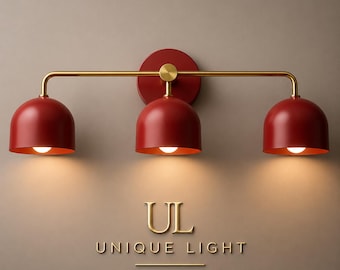 Modern 3 Light Wall Sconce Navy Blue & Brass Wall Light Triple Shade Vanity Light Mid Century Wall Lamp Bathroom Lighting Fixture Decor