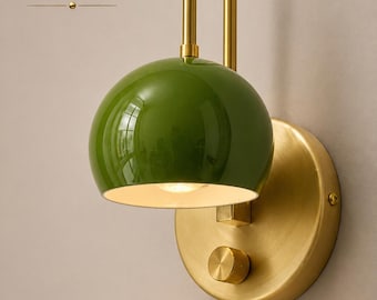 Modern Glass Wall Sconce Brass Modern Wall Light with Switch Mid Century Wall Lamp Gold Wall Lighting Fixture Bedroom Bedside Light Lamp