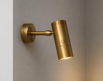 Modern Wall Light, Directional Wall Lamp, Bedroom Reading Light Adjustable Brass Wall Sconce, Gold Cylinder Spot Decor light