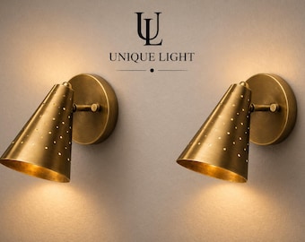 Brass Wall Sconce Light | Modern Gold Wall Light | Perforated Metal Wall Lamp | Luxury Wall Lighting Fixture | Bedroom Living Room Decor
